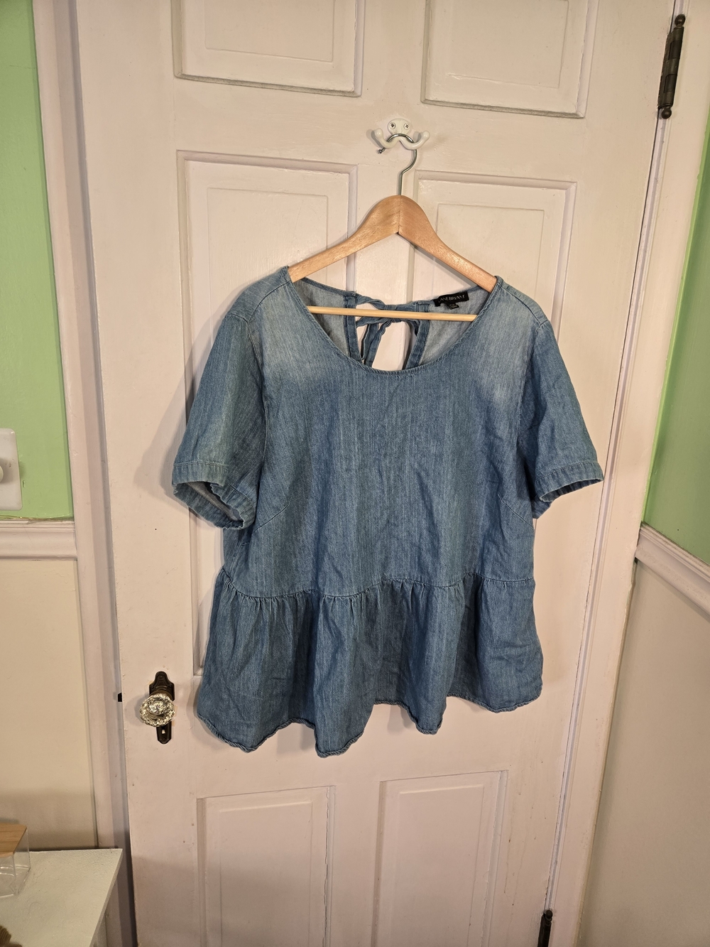 Lane Bryant Light Wash Denim Peplum Blouse - Blue Size 18/20